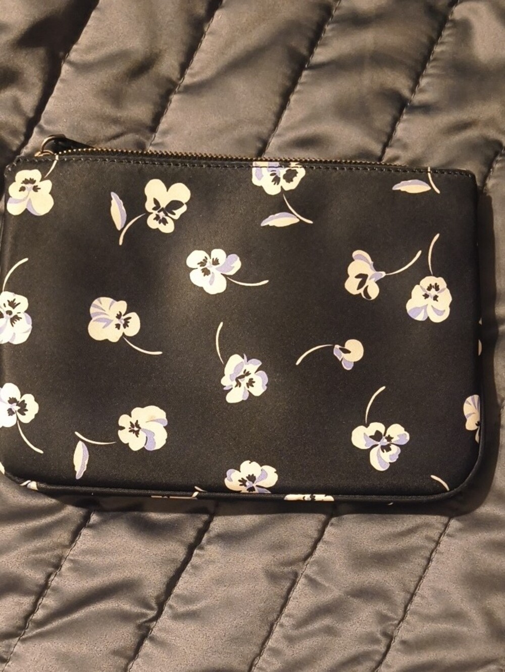 Kate Spade Black Floral Wristlet with Lavender and White Pansies - Picture 3 of 5